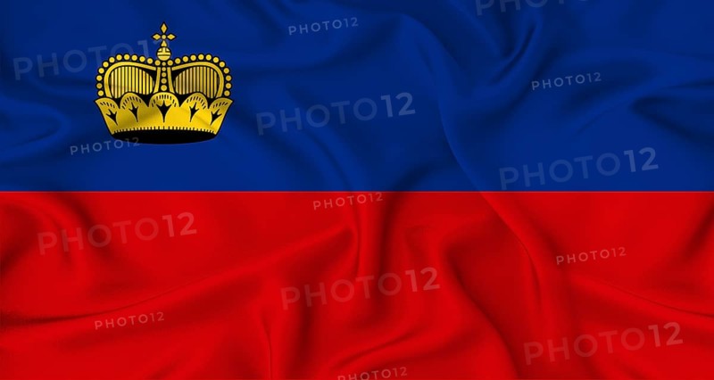 Realistic Liechtenstein flag waving. Close up of flag of Liechtenstein with cloth texture