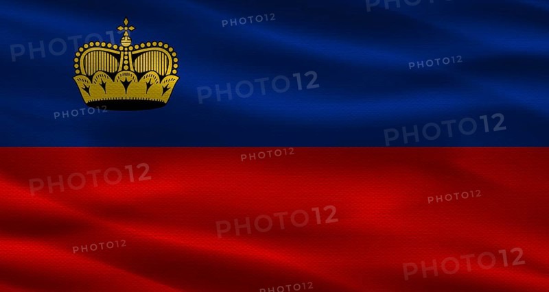Liechtenstein flag with fabric texture. Realistic flag of Liechtenstein waving