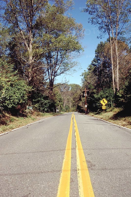 Double yellow line on a country road in New Jersey, USA