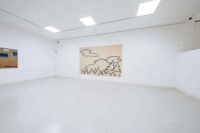 A minimalistic gallery space with a mountain work of art on the wall, Schauwerk, Sindelfingen, Germany