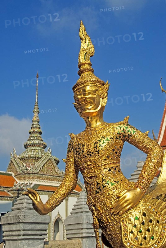 Chedi, mythical creature, statue at Wat Phra Kaeo, Bangkok, Thailand, December 2002, vintage, retro, old, historic