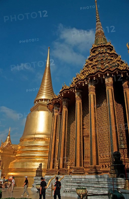 Golden chedi at Wat Phra Kaeo, Bangkok, Thailand, December 2002, vintage, retro, old, historic