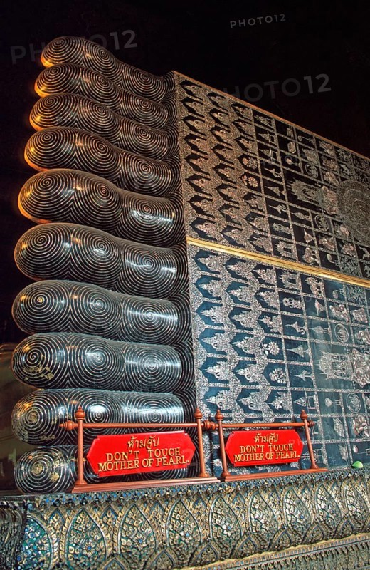 Feet, reclining Buddha in Wat Pho, Bangkok, Thailand, December 2002, vintage, retro, old, historic