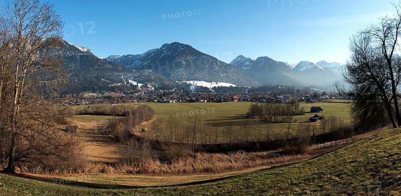 View of Oberstdorf, Rubihorn and Schattenberg and mountains of the Allgäu Alps, panorama, Oberstdorf, Oberallgäu, Allgäu, Bavaria, Germany