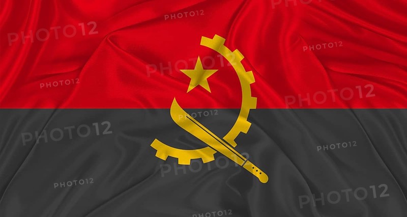 Angolan flag with fabric texture. Realistic flag of Angola waving, National flag