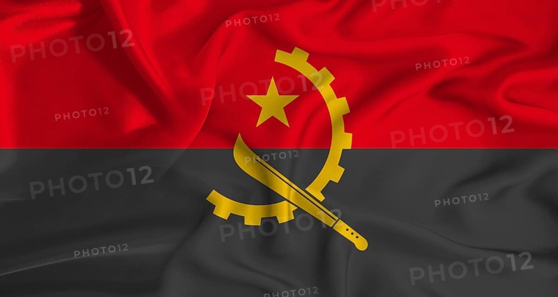 Realistic Angola flag waving. Close up of flag of Angola with cloth texture