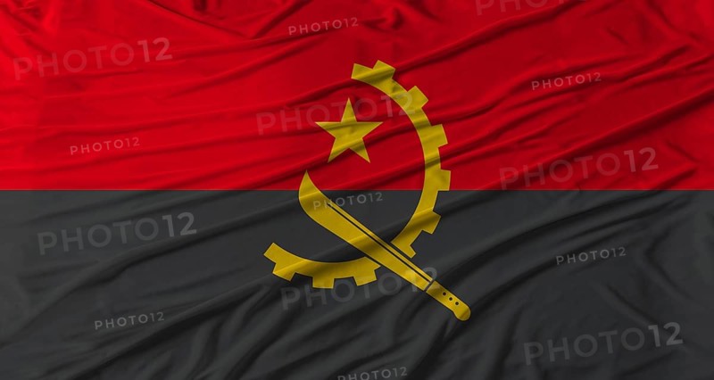 Angola flag waving. Flag of Angola with cloth texture