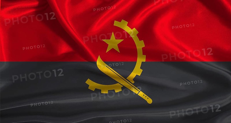 Angola flag with cloth textured background. National flag of Angola with realistic texture