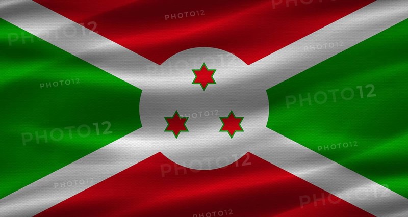 Burundian flag with fabric texture. Realistic flag of Burundi waving