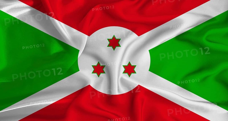 Realistic Burundi flag waving. Close up of flag of Burundi with cloth texture