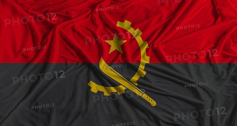 Angola flag with fabric texture background. National flag of Angola with cloth texture