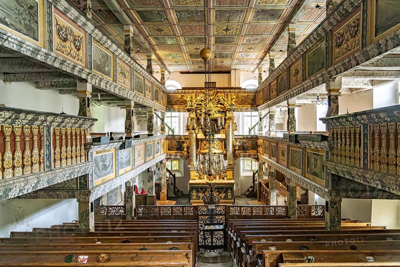 Interior of Baroque mountain church in Oybin, Zittau Mountains, Upper Lusatia, Saxony, Germany