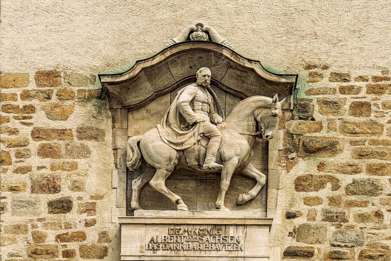 Equestrian statue of King Albert of Saxony at the Lauenturm in Bautzen, Upper Lusatia, Saxony, Germany