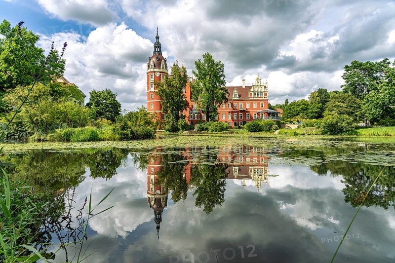 Muskau Castle in the Muskauer Park UNESCO World Heritage Site or Muzakowski Park in Bad Muskau, Upper Lusatia, Saxony, Germany
