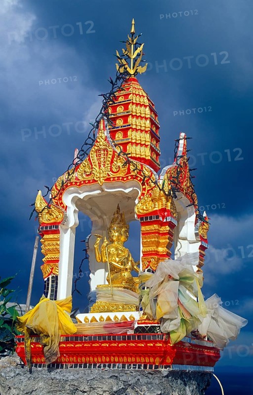 Shrine in Wat Tam Sua monastery, which is partly on the top of a mountain, Krabi, Thailand, December 2002, vintage, retro, old, historic