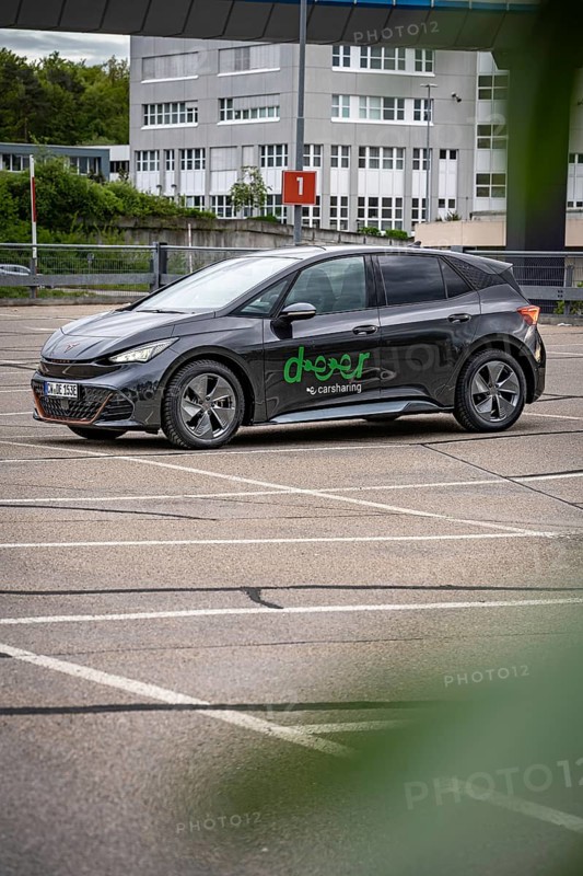 Black car sharing car parked in vacant area, modern city vehicle, Cupra electric car, e-car sharing, Calw, Germany