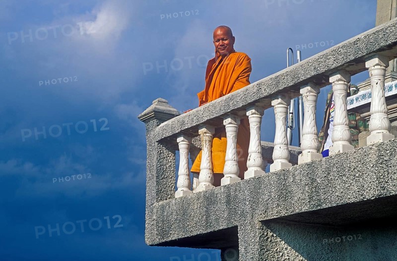 Monk in the monastery of Wat Tam Sua, which is partly on the summit of a mountain, near Krabi, Thailand, December 2002, vintage, retro, old, historic