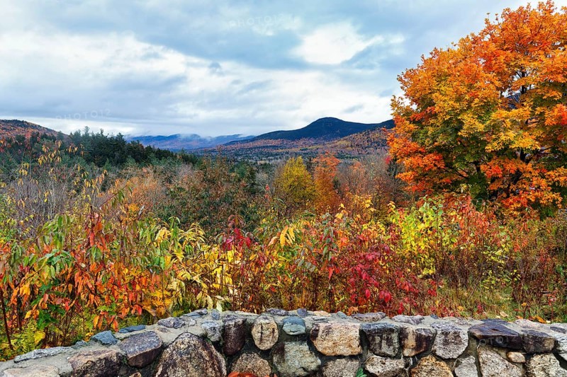 Scenic View, Panoramic View, Fall Leaves, Indian Summer, Fall Weather, Sugar Hill Observation Deck, White Mountain, New Hampshire, New England, USA