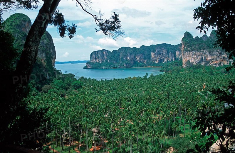 Mountains, sea, view of Railay from the viewpoint, two years in front of the tsunami, Krabi, Thailand, December 2002, vintage, retro, old, historic