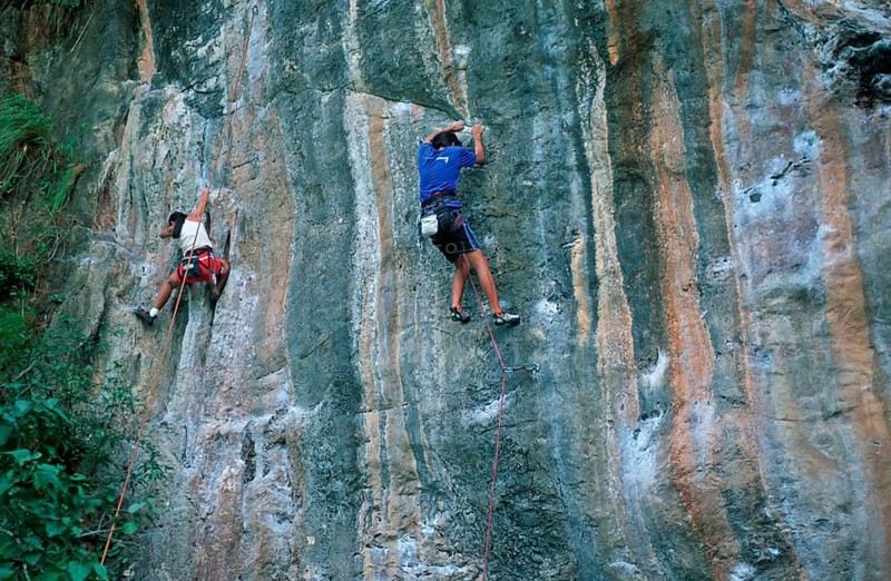 Mountaineers on Railay East Beach, two years in front of the tsunami, Krabi, Thailand, December 2002, vintage, retro, old, historic