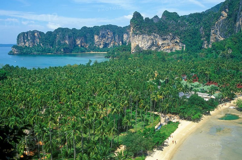 Mountains, sea, beach, view of Railay East from the viewpoint, two years in front of the tsunami, Krabi, Thailand, December 2002, vintage, retro, old, historic