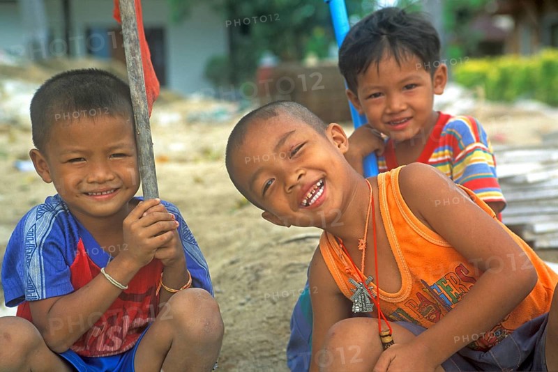 Happy little boys, Railay, two years in front of the tsunami, Krabi, Thailand, December 2002, vintage, retro, old, historic