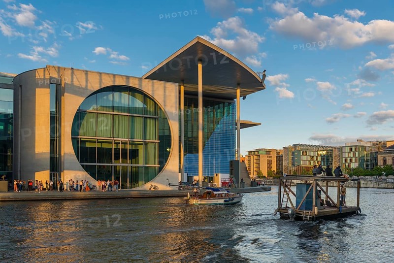 Marie-Elisabeth-Lüders-Haus in the evening light on the Spree in the government district, Berlin