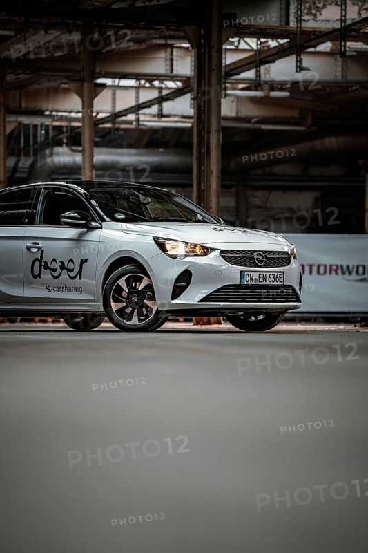 Opel car sharing vehicle with urban flair in an industrial setting, Deer E-Car Sharing, Motorworld Rüsselsheim, Germany