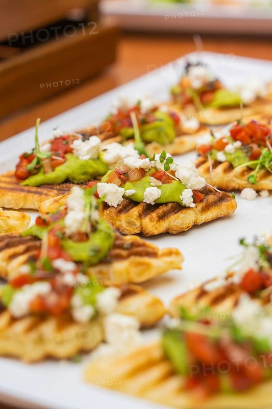 Fried gaufres with avocado and tomatoes on a white plate, Christmas party Dekra Congresshotel Wart, Calw district, Germany