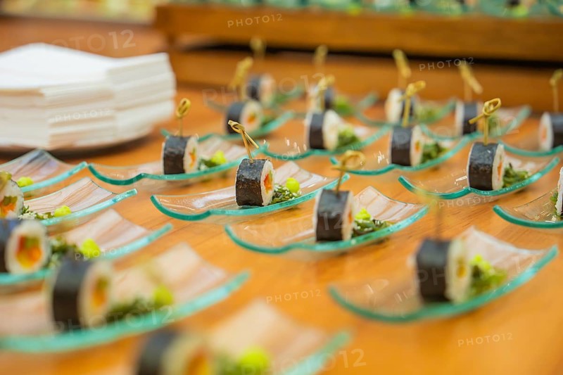 Sushi presentation on elegant glass plates for an exclusive buffet, Christmas party Dekra Congresshotel Wart, Calw district, Germany