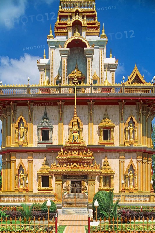 Building, Wat Chalong monastery, Ko Phuket, Thailand, December 2002, vintage, retro, old, historic