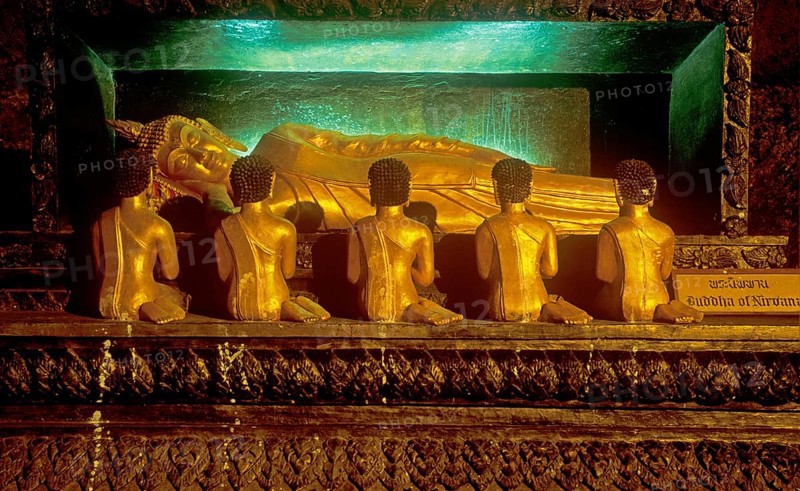 Reclining Buddha, Wat Suwannakhuha Monastery, Phangnga Bay, Ko Phuket, Thailand, December 2002, vintage, retro, old, historic