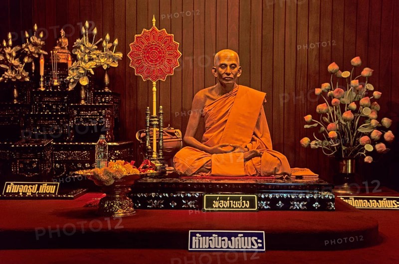 Wax monk at Wat Chalong monastery, Ko Phuket, Thailand, December 2002, vintage, retro, old, historic