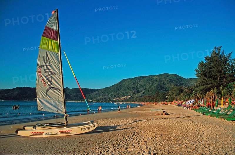 People, sailing catamaran, Patong Beach, Ko Phuket, two years in front of the tsunami, Thailand, December 2002, vintage, retro, old, historic