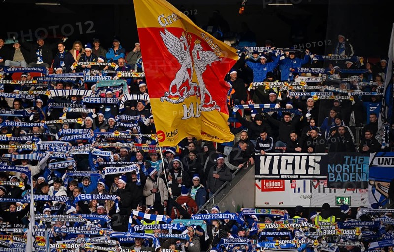Fan block, fans, fan curve, flags, atmosphere, atmospheric TSG 1899 Hoffenheim, MHPArena, MHP Arena Stuttgart, Baden-Württemberg, Germany