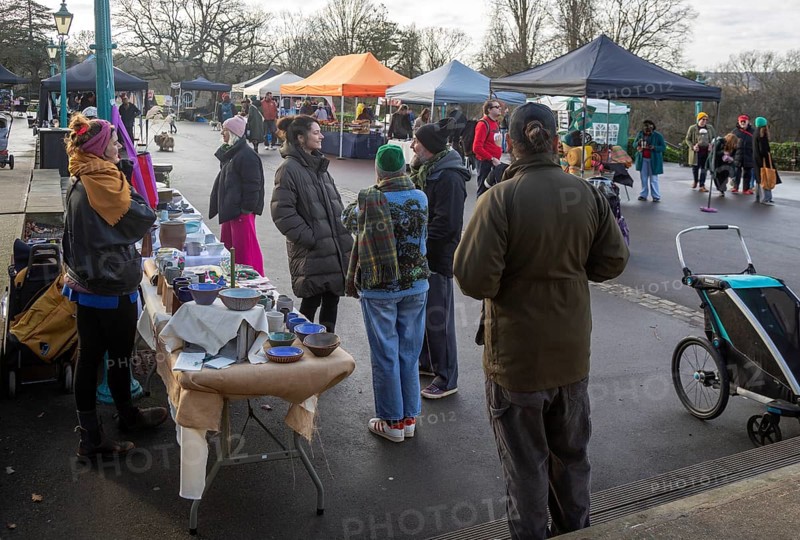 Market stall at winter market, Bandstand Terrace, Horniman museum gardens, Forest Hill, south London, England, UK December 2025