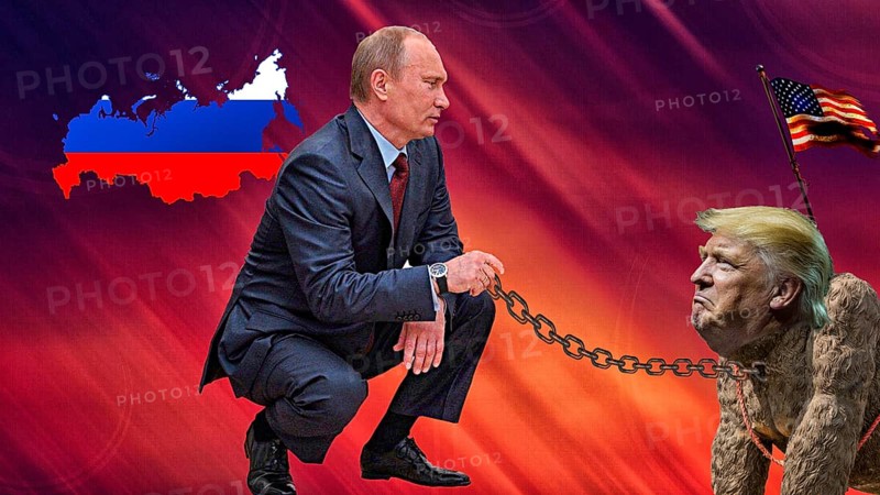 Symbolic image, Putin keeps Trump on chain, deals Ukraine to Putin, sells land to war criminal, US democracy in danger, NATO, EU and Germany under political pressure, industry, Donald Trump, tariff threats, Elon Musk, Mark Zuckerberg, social networks, Telegram, fake news, rights broken, hate, hate, DSG Digital Services Act, re-election, USA, politics, announcements, revenge campaign, willed dictator, Republican, US electoral system, global threat, lies, 2nd term, global burden, Ukrainian war, storm White House