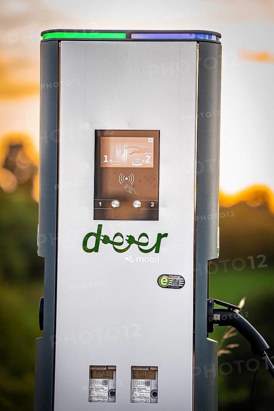 Charging station for electric cars in natural surroundings at sunset, Deer E-Carsharing, Renault Megane, Calw, Germany