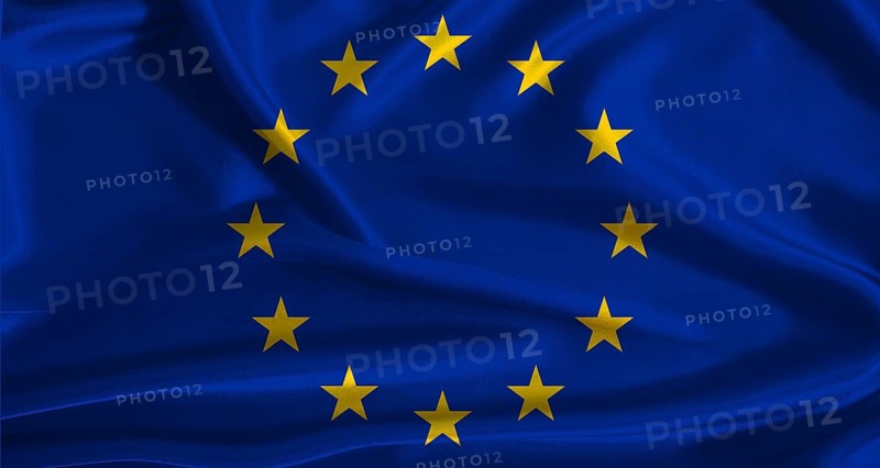 European Union flag with cloth textured background. National flag of the European Union with realistic texture
