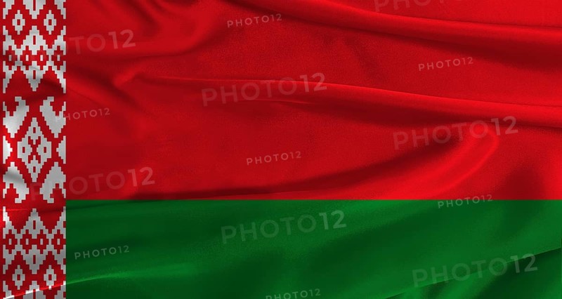 Flag of Belarus with fabric textured background. Close up of National flag of Belarus with realistic texture