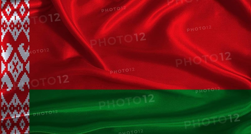 Belarus flag with cloth textured background. National flag of Belarus with realistic texture