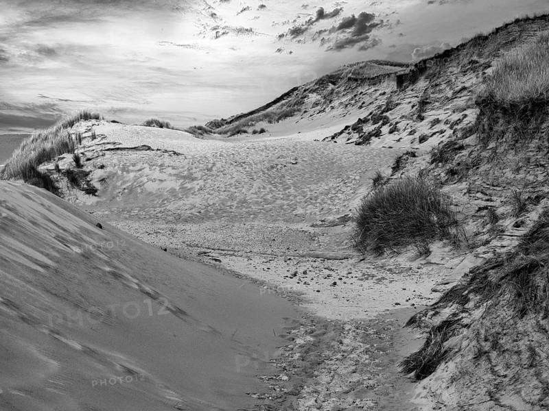 Dune landscape, Red Cliff, hiking trail, sunset, monochrome, Wenningstedt, North Sea, Germany