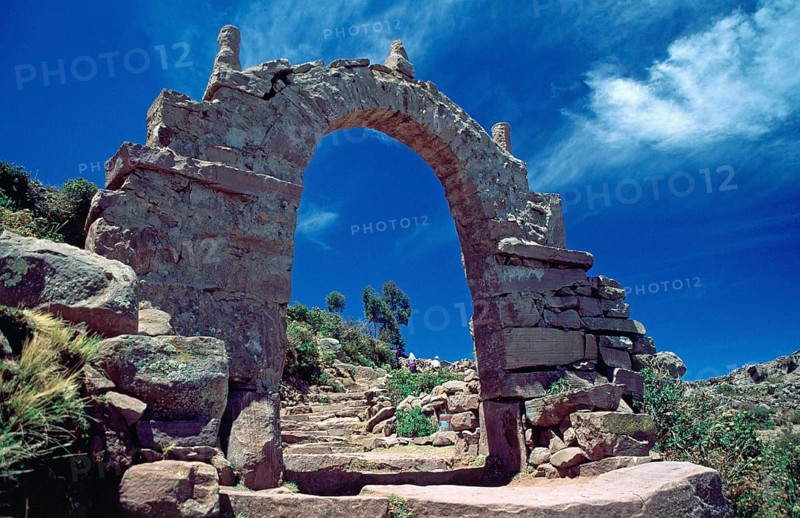 Archway on Isla Taquile in Lake Titicaca, Andean Highlands, Peru, South America, September 1997, vintage, retro, old, historic