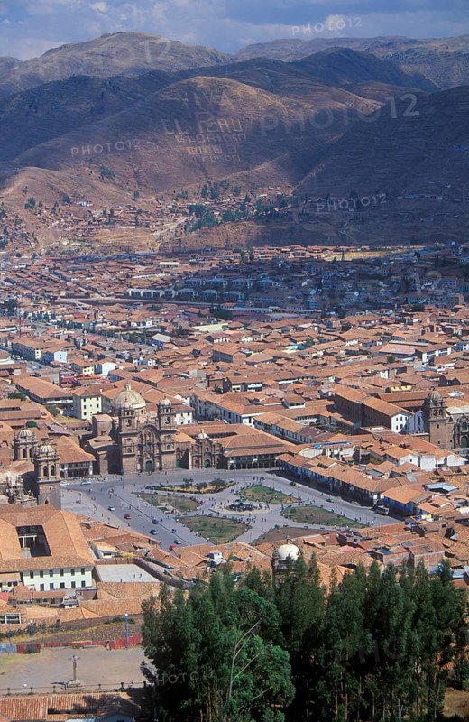 View of the Andean city of Cusco from Saysayhuaman fortress, Andean highlands, Peru, South America, September 1997, vintage, retro, old, historic