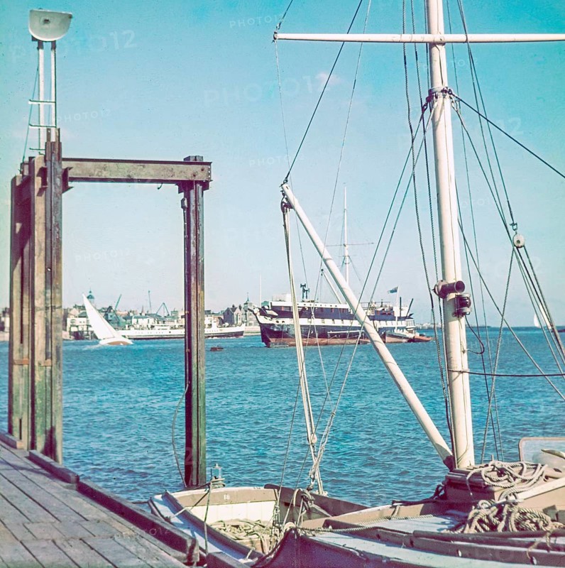 Royal Navy training ship HMS Foudroyant, launched as HMS Trincomalee in 1817, Portsmouth Harbour, Hampshire, England, UK c 1956