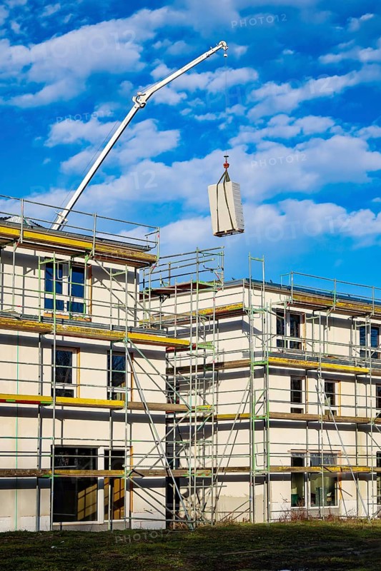 Castrop-Rauxel, North Rhine-Westphalia, Germany - residential construction in the Ruhr area. New construction district with semi-detached and terraced houses in the energy-saving KfW efficiency house standard 55