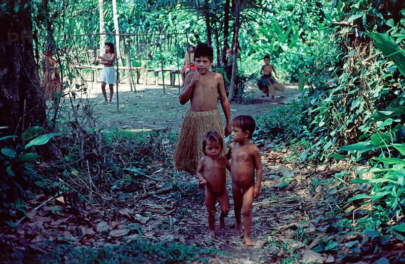 Children of a Yagua tribe near Iquitos, Peru, South America, September 1997, vintage, retro, old, historic
