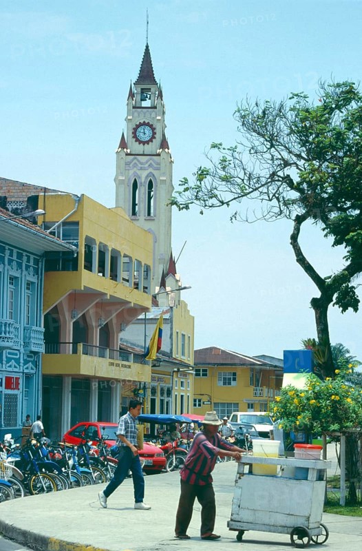 City center, church, Iquitos, Peru, South America, September 1997, vintage, retro, old, historic