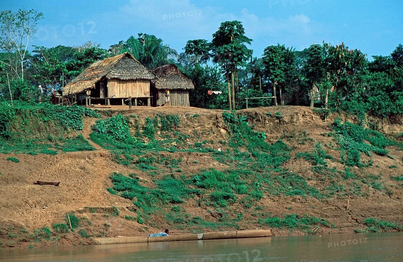 Riverfront house, Rio Tambopata, Tambopata National Park, Amazon Basin, Peru, South America, September 1997, vintage, retro, old, historic
