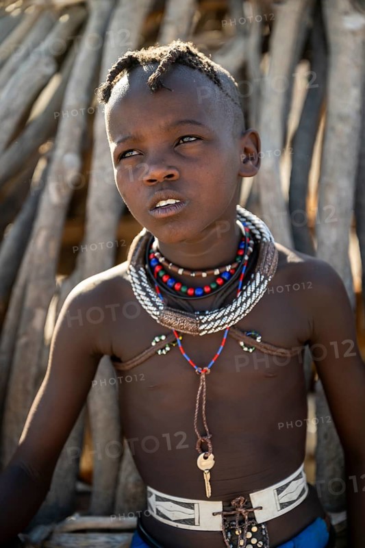 Portrait, Himba boy, traditional Himba village, Kaokoveld, Kunene, Namibia